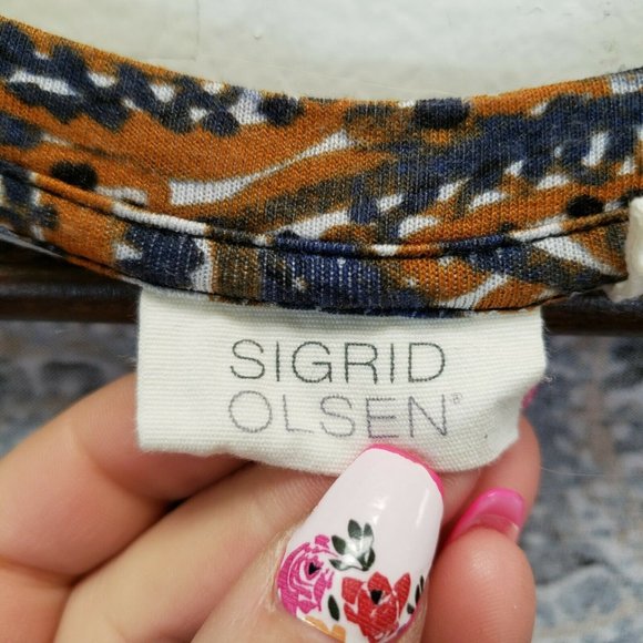 Sigrid Olsen Womens Blue Yellow Paisley Tunic Top Size XL Long Sleeve V Neck - Picture 3 of 8